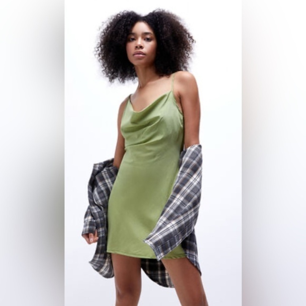 Love Like You Sage Green Satin Drape Neck Strappy Mini Dress size M